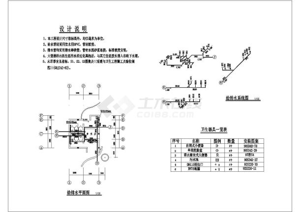 某景观公园给排水设计cad详细施工图（含设计说明）-图一