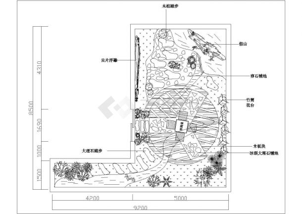 衢州市某商业大厦屋顶景观花园平面绿化设计CAD图纸-图一
