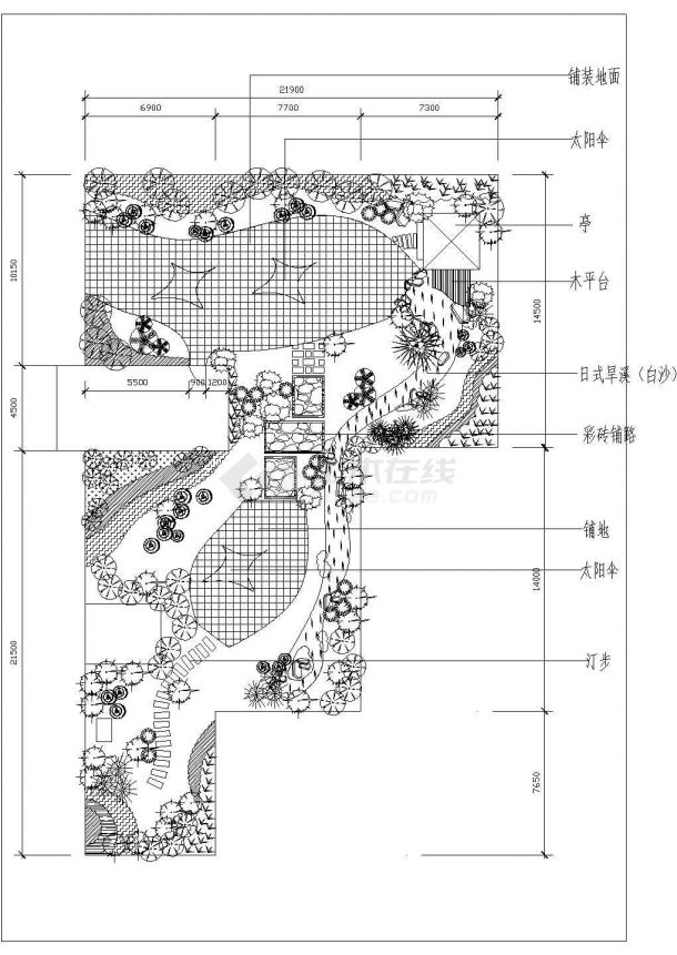 重庆市某高层商业写字楼屋顶景观花园平面绿化设计CAD图纸-图二