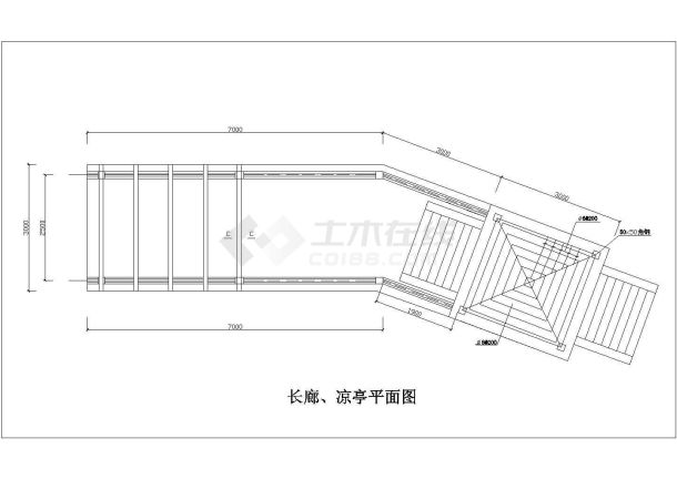 北京市某商业写字楼屋顶景观花园长廊+凉亭施工设计CAD图纸-图一