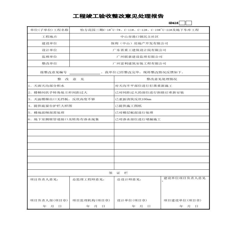 工程竣工验收整改意见处理报告-图一