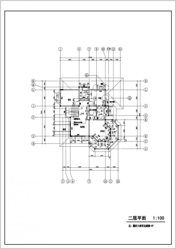 330平米左右2层砖混结构单体中式别墅建筑设计CAD图纸_图1
