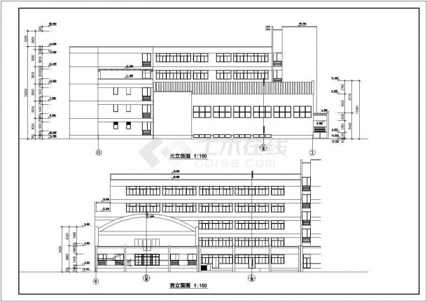 荆州市某高级中学5层框架结构风雨操场+多功能教室建筑设计CAD图纸-图一