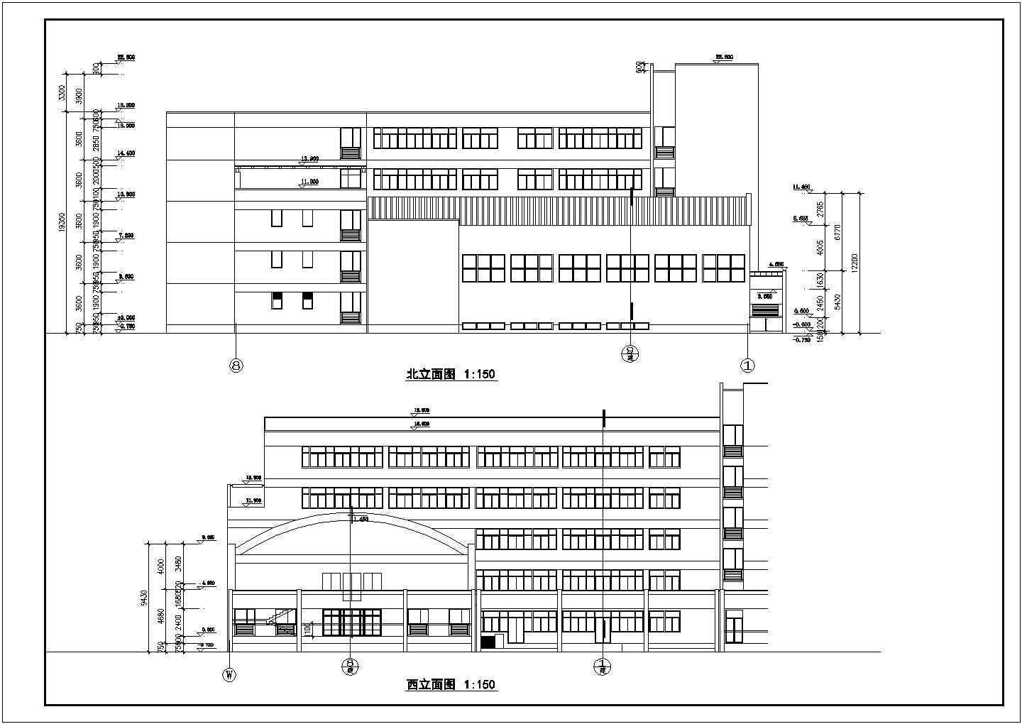 荆州市某高级中学5层框架结构风雨操场+多功能教室建筑设计CAD图纸