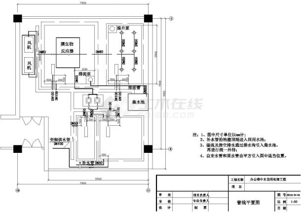 北京办公楼中水回用水处理（膜生物反应）施工图（共8张）-图二