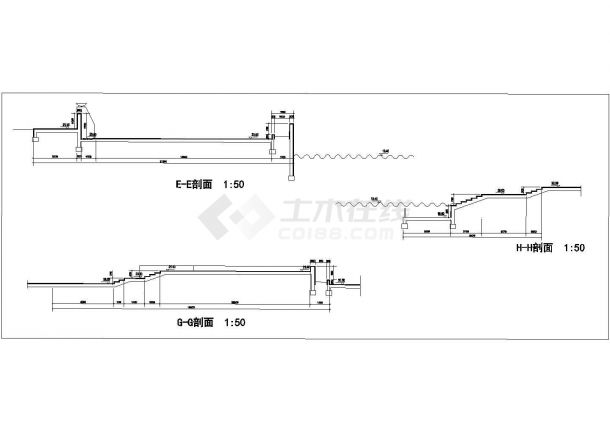 经典水池边台阶坡道设计cad剖面施工图-图一