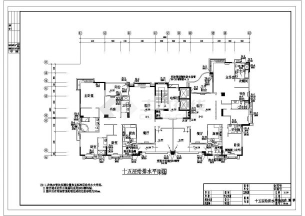 某地长35.8米 宽19.6米 16层点式住宅楼给排水设计CAD图-图二