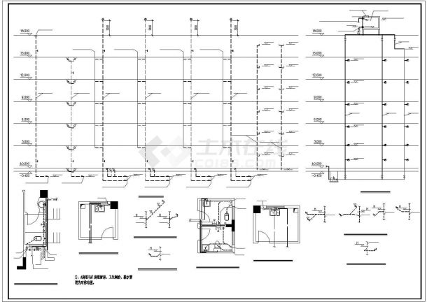 某地长55米 宽13米 6层(1梯2户)住宅楼给排水设计CAD图-图一