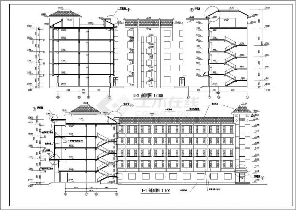 某学校学生公寓楼设计全套施工cad图，含效果图-图二