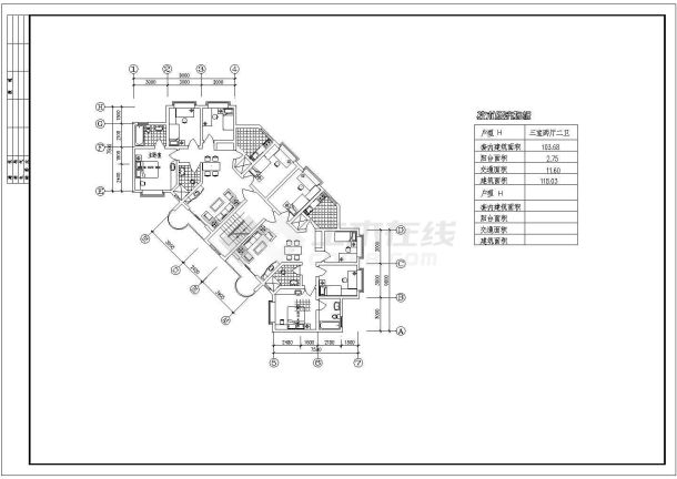 某高档住宅小区多层住宅户型设计cad建筑平面方案图（含户型技术经济指标）-图二