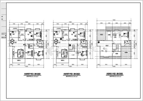 经典多层大户型住宅户型设计cad建筑方案图-图二