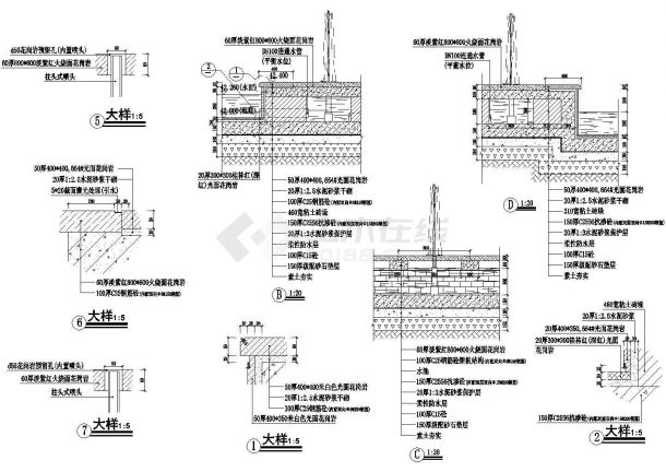 石首市某经典旱喷泉广场景观施工设计CAD布置图-图二