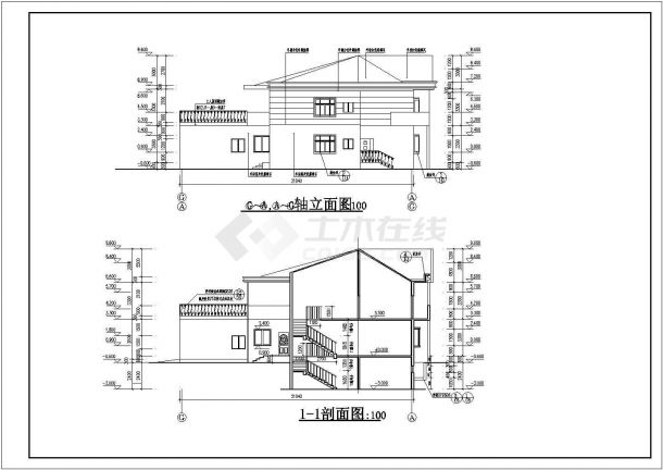 某二层双拼式平顶坡顶结合型别墅建筑施工图带效果图-图二
