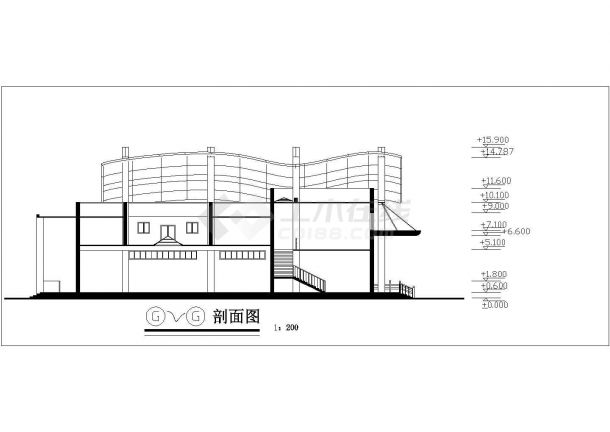 宁波理工大学3层框架结构大学生活动中心建筑设计CAD图纸-图一
