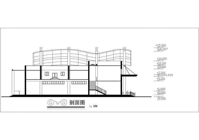 宁波理工大学3层框架结构大学生活动中心建筑设计CAD图纸_图1