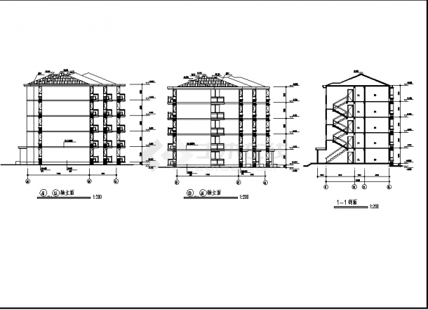 二套联排商住楼建筑设计施工cad图纸（含说明）-图一