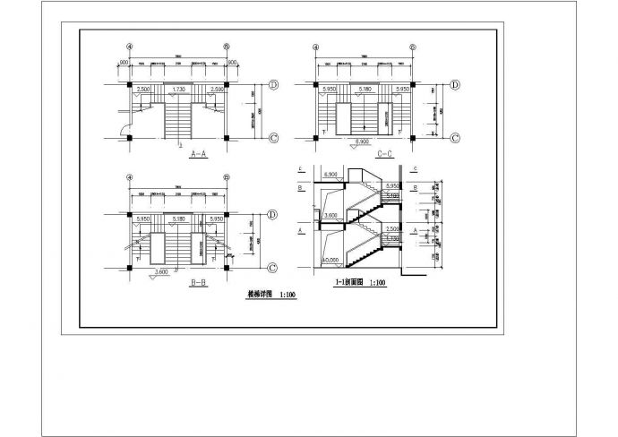 山字形楼梯cad图纸设计_图1