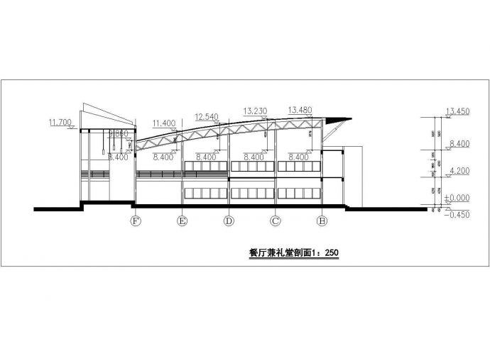 天津理工大学8000平米2层框架结构学生食堂平立面设计CAD图纸_图1