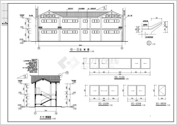 青城山民居商店（二层框架结构）设计cad全套建筑施工图-图一