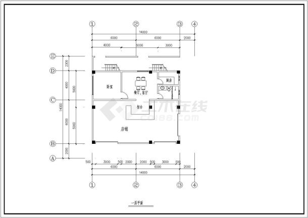 某商业区步行街多层商住楼全套建筑cad图(含六层屋顶平面图)-图二