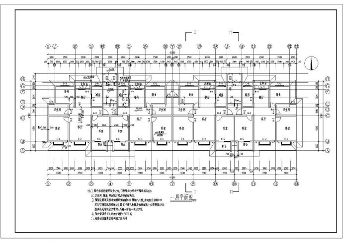 贵阳市某小区5层混合结构住宅楼建筑设计CAD图纸（含夹层阁楼）_图1