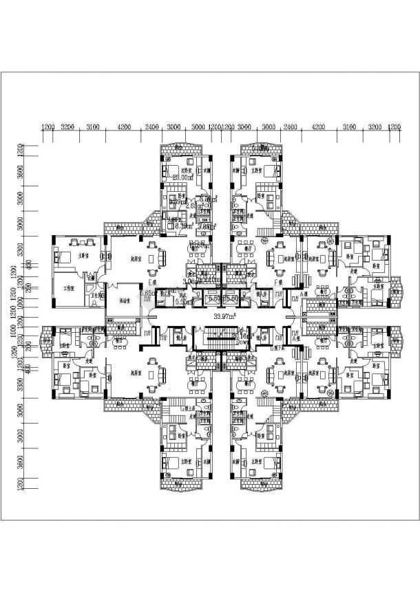 丽湖春晓小区高层住宅全体建筑平立面图(含立面图，二层平面图)-图二
