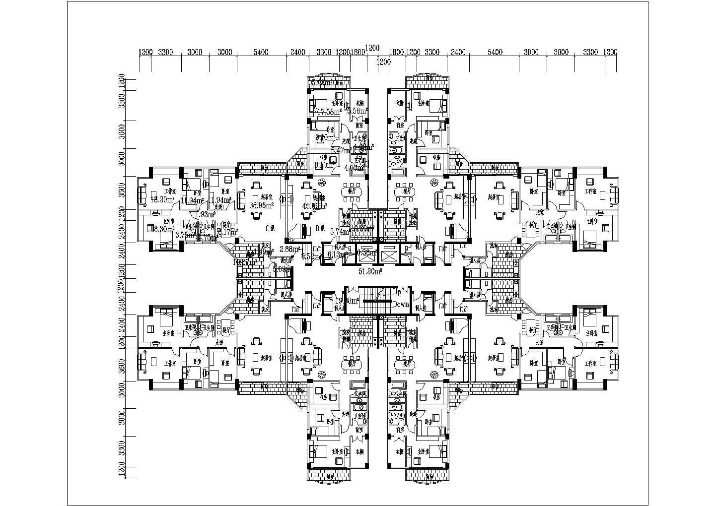 丽湖春晓小区高层住宅全体建筑平立面图(含立面图，二层平面图)