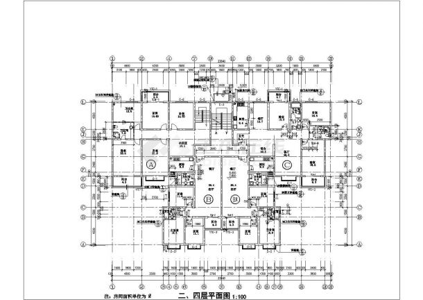 某地精致6层住宅楼全套建筑平面图(含地下室平面图，二、四层平面图)-图二
