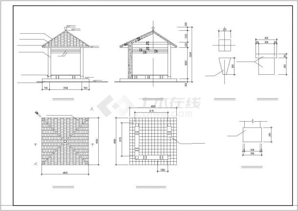 四角亭子全套建筑设计cad图（长4.5米 宽4.5米 ）-图二