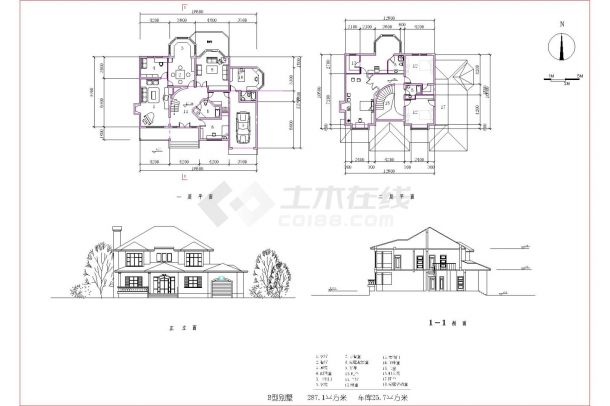 某建筑面积287平方米二层框架结构欧式别墅设计cad建筑方案图-图一