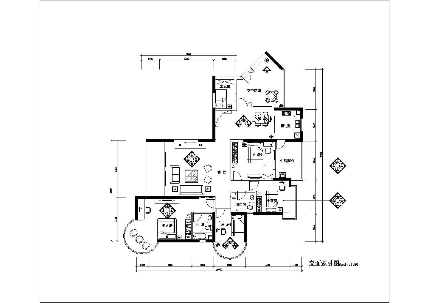 新余市某新建楼盘四房两厅高档住宅设计装修CAD图纸