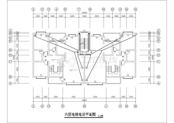 广州市某小区7层砖混民居楼平面电气系统设计CAD图纸-图二