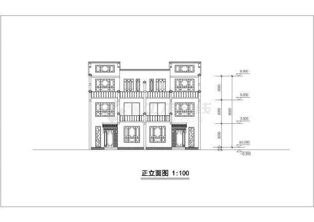 徐州市某别墅区390平米3层砖混结构双拼式单体别墅建筑设计CAD图纸-图一