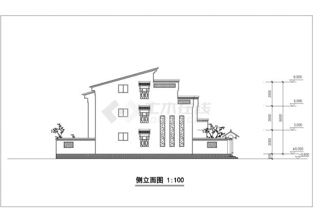 徐州市某别墅区390平米3层砖混结构双拼式单体别墅建筑设计CAD图纸-图二