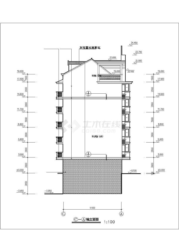 5900平米左右6层专户怒结构住宅楼建筑设计CAD图纸（含半地下室）-图一