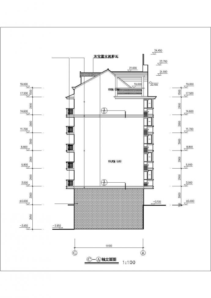 5900平米左右6层专户怒结构住宅楼建筑设计CAD图纸（含半地下室）_图1