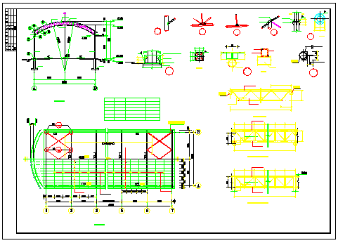 拱形钢桁架农贸市场cad结构施工图-图二