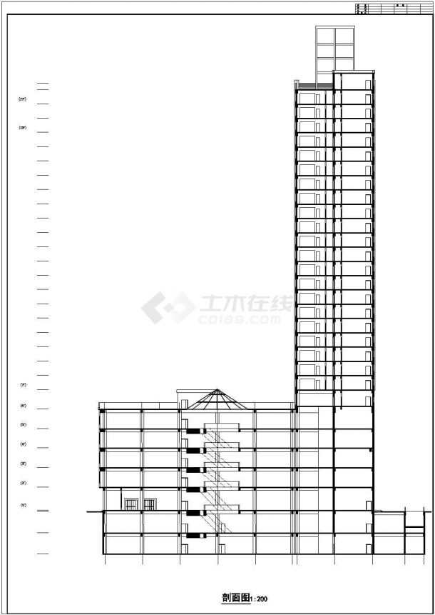 江苏省张家港市港城某高层综合商业建筑施工设计CAD图纸-图一