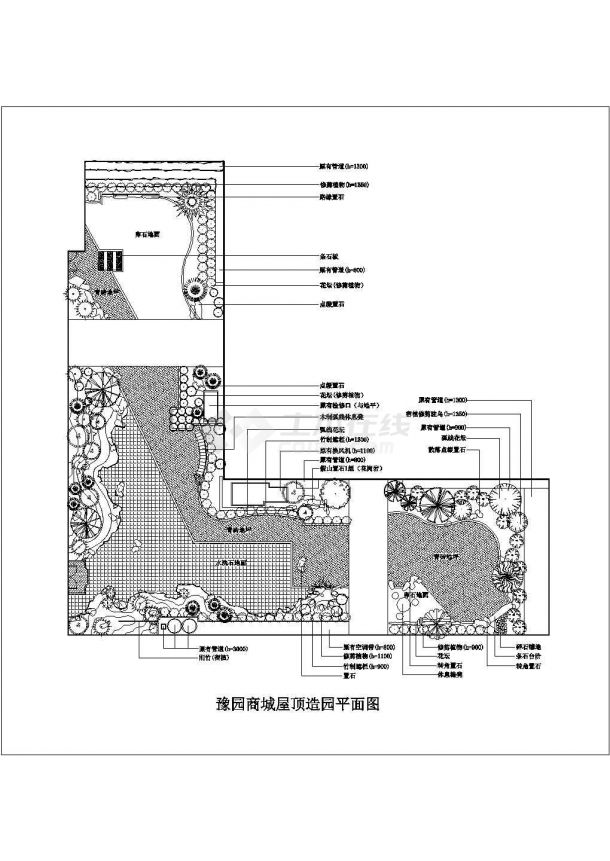 上海市豫园景区某商场屋顶人造花园平面设计CAD施工图（2张）-图一