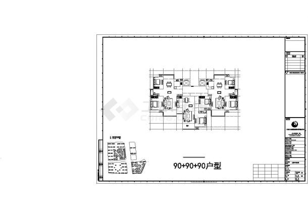 某小区高层一梯三户住宅建筑户型设计施工CAD图纸-图一