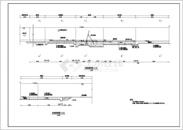 某地区河道整治项目中的液压坝建筑方案设计施工CAD图纸-图二