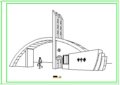 市中学大门 值班室建筑设计cad图纸_图1