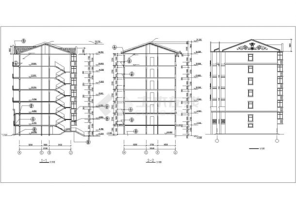 2900平米6层混合结构住宅楼全套建筑设计CAD图纸（含坡屋面和车库）-图二