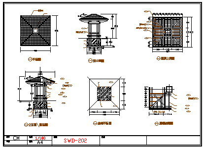 四角木制涼亭cad施工图带效果图（长宽各1.8米）-图一