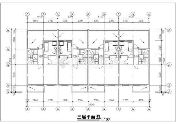 天津某小区1000平米左右三层砖混结构住宅楼建筑设计CAD图纸-图一