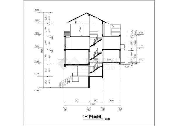 天津某小区1000平米左右三层砖混结构住宅楼建筑设计CAD图纸-图二