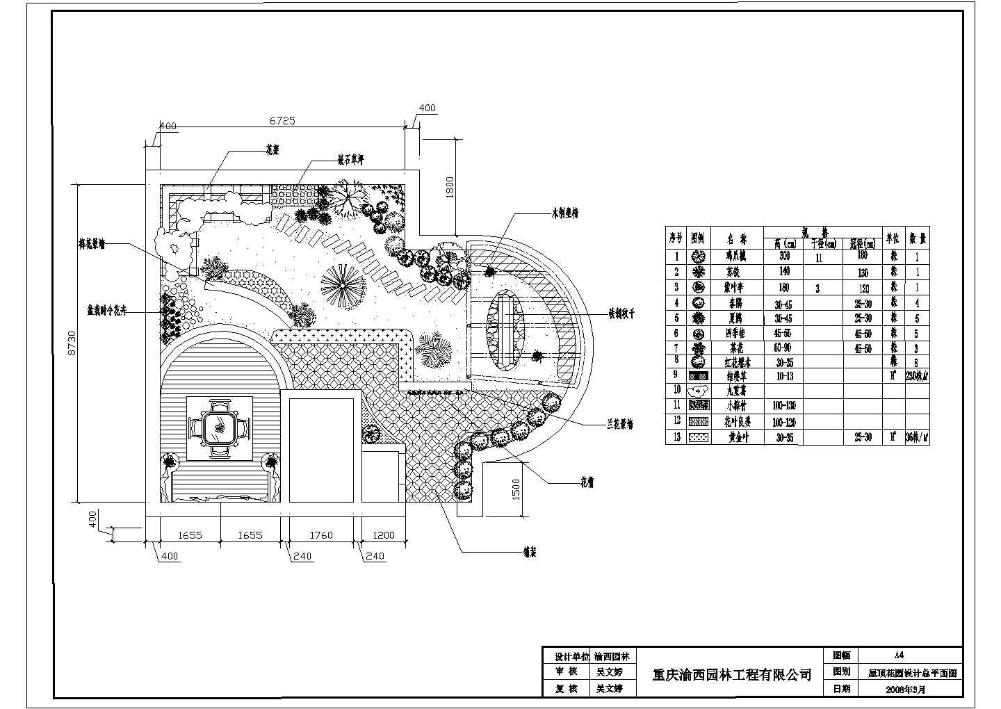 某市中心高层屋顶花园景观设计施工CAD图纸