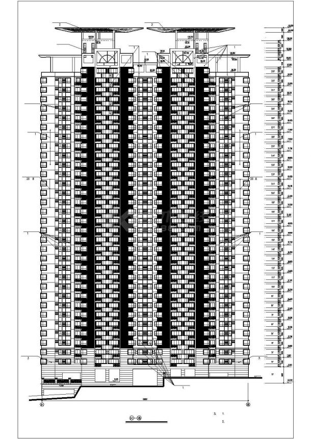 1.4万平米33层剪力墙结构住宅楼立剖面设计CAD图纸（含机房层）-图二