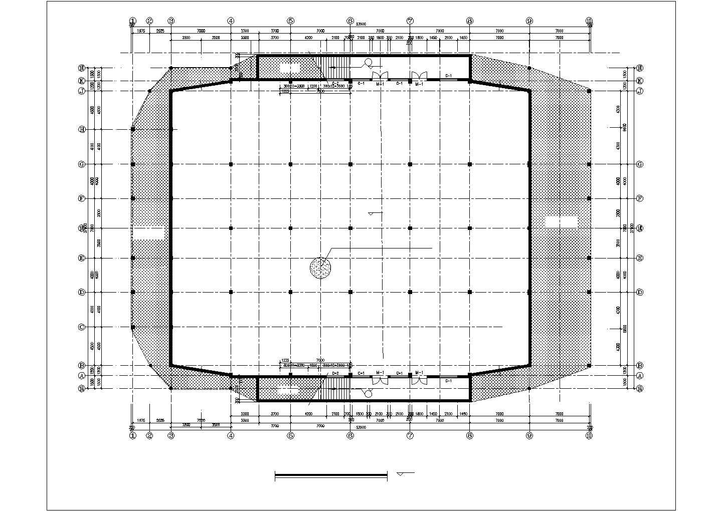 长53.5米 宽37.6米 -1+2层3856平米篮球体育馆建筑施工图【平立剖 节点大样】