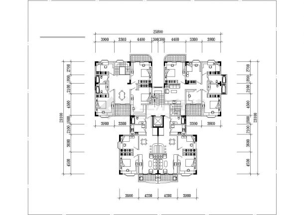 贵阳市某小区住宅楼1梯2户-4户型标准层设计CAD图纸（10张）-图一